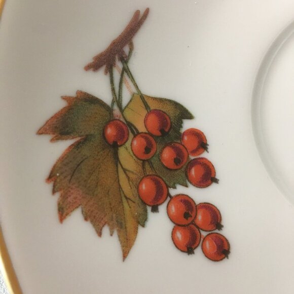 MCM 1961 ROYAL WORCESTER "Evesham" Gold Rim Cups & Saucers 🫐🍎 SET of 9! - Picture 11 of 15